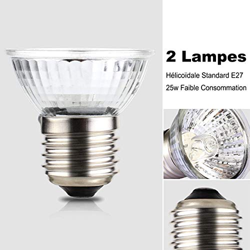 PewinGo Lámpara para Tortuga, Lámpara de Reptiles y Anfibios con 2 Bombillas de Luz Solar UVA UVB de 25 W y Abrazadera Giratoria de 360 °Adecuada