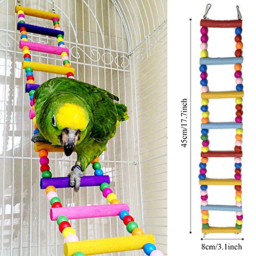 PietyPet Juguetes para Pájaros, 8 Piezas Perchas Pájaros Juguetes con Campanas, Escalera de Madera, Columpios, Hamaca de Madera, Que cuelga la Perca Juguete para pequeños y medianos Loros de Aves