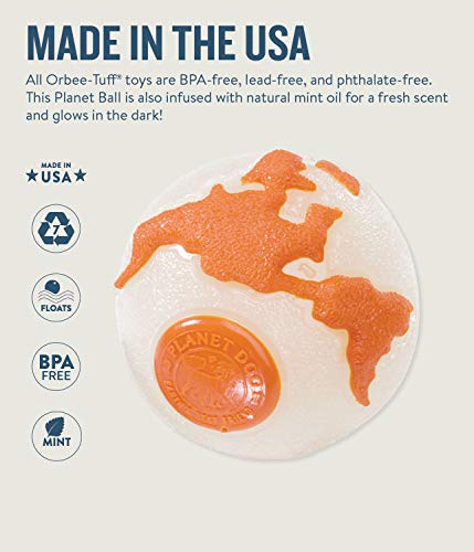 Planet Dog Orbee-Tuff Planet - Juguete con Forma de Bola para Perros - Brillante en la Oscuridad / Naranja - Mediano