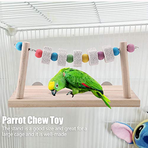 Plataforma de soporte de madera para pájaros, loros, cuidado de dientes, piedra mineral, juguete para loro, columpio, juguete para colgar para pequeños periquitos, cacatúas, conures, pinzones, olas.