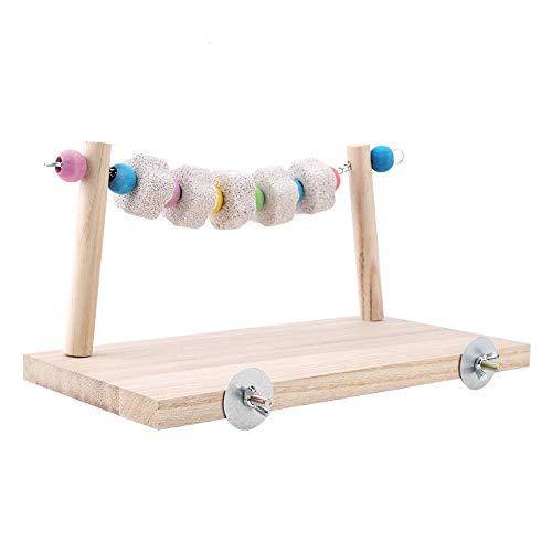 Plataforma de soporte de madera para pájaros, loros, cuidado de dientes, piedra mineral, juguete para loro, columpio, juguete para colgar para pequeños periquitos, cacatúas, conures, pinzones, olas.