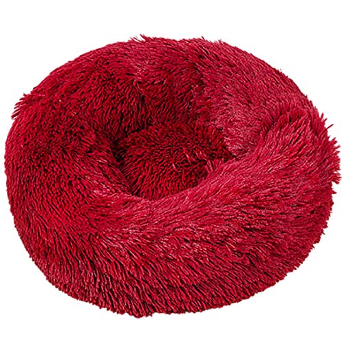 Plush Cama Calmante Donut Gato Suave Cómoda,Cama Gato Deluxe Felpa Redonda,Cama Para Gatos Calentito Cojín Invierno De Felpa Para Mejorar El Sueño,súper suave,lavable,Rojo,L