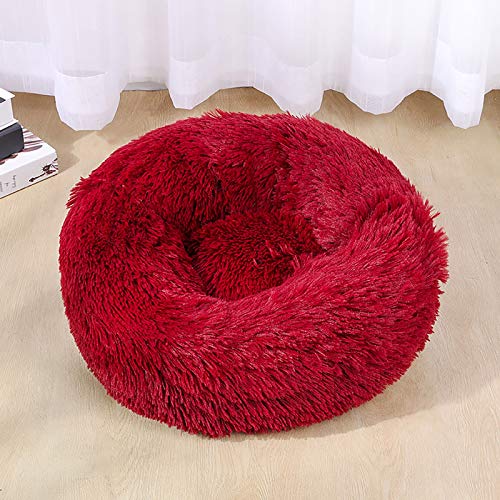 Plush Cama Calmante Donut Gato Suave Cómoda,Cama Gato Deluxe Felpa Redonda,Cama Para Gatos Calentito Cojín Invierno De Felpa Para Mejorar El Sueño,súper suave,lavable,Rojo,L