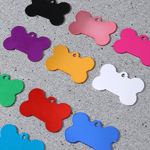 POPETPOP 20 Unids 38mm Etiquetas de Identificación de Mascotas, Doble Cara Chapa Identificativa para Perro Gato Personalizadas, Forma de Hueso
