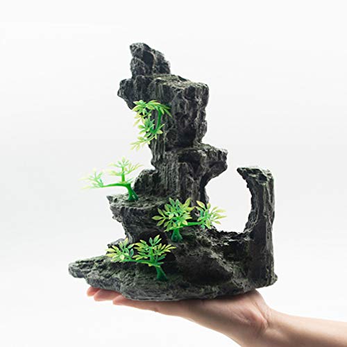 POPETPOP Acuario Montaña Vista Piedra Ornamento Musgo Árbol Roca Cueva Artificial Peces Tanque Decoración con Plantas Pequeñas Verde