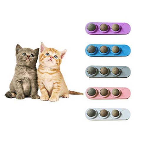 POPETPOP Catnip Ball Toy Pegajoso en La Pared Gato Bola Comestible Kitten Treat Snack Lollipops Bolas de Menta para La Limpieza de Los Dientes de Gato Promover El Apetito