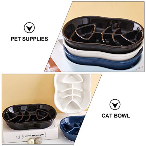 POPETPOP Cuenco Alimentador Lento de Cerámica para Perro Gato Diseño Único de Espina de Pescado Cuenco para Comer Lento Divertido Alimentador Interactivo Anti Tragar Alimentación Saludable