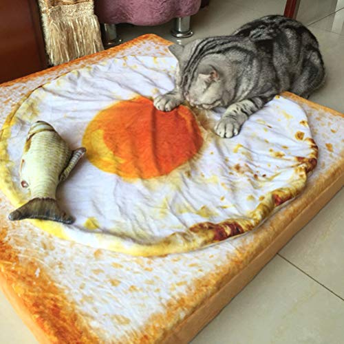 POPETPOP Manta para Mascotas Huevo Frito Novedad Manta De Peluche Edredón De Felpa Suave Cachorro Gato Cama Colchoneta para Sofá Cama 40 cm