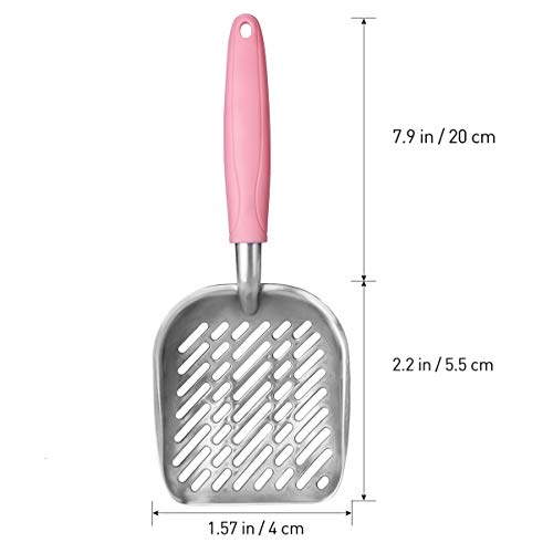 POPETPOP Pala De Basura para Gatos De Metal Cucharón De Arena para Gatos Mango Suave para Caja De Arena(Rosa)