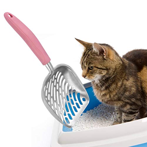 POPETPOP Pala De Basura para Gatos De Metal Cucharón De Arena para Gatos Mango Suave para Caja De Arena(Rosa)