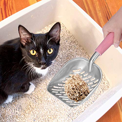 POPETPOP Pala De Basura para Gatos De Metal Cucharón De Arena para Gatos Mango Suave para Caja De Arena(Rosa)