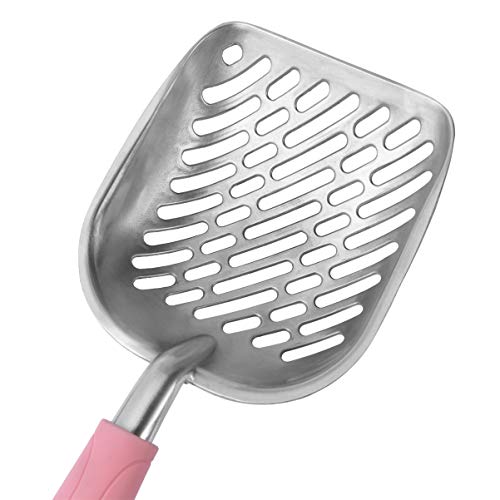 POPETPOP Pala De Basura para Gatos De Metal Cucharón De Arena para Gatos Mango Suave para Caja De Arena(Rosa)