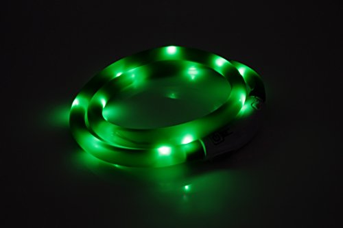 PRECORN LED USB Silicona Collar de Perro Luminoso Verde Collar Seguridad Cuello Tubo Recargable