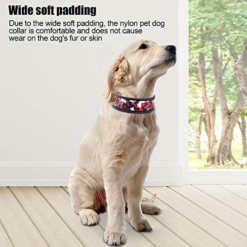 Pssopp Cuello del Animal doméstico de Nylon Ajustable Collar de Perro de la Hebilla Reflectante Collar de adiestramiento de Perros con Relleno Suave para Perros medianos(M-Camuflaje Rojo)