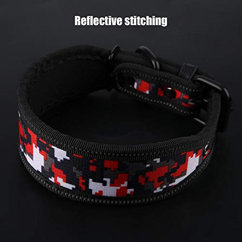 Pssopp Cuello del Animal doméstico de Nylon Ajustable Collar de Perro de la Hebilla Reflectante Collar de adiestramiento de Perros con Relleno Suave para Perros medianos(M-Camuflaje Rojo)