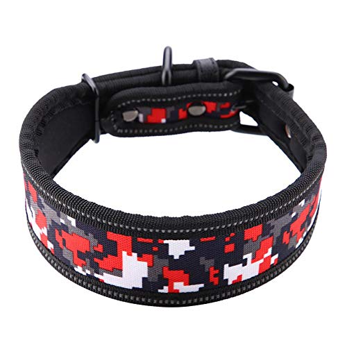 Pssopp Cuello del Animal doméstico de Nylon Ajustable Collar de Perro de la Hebilla Reflectante Collar de adiestramiento de Perros con Relleno Suave para Perros medianos(M-Camuflaje Rojo)