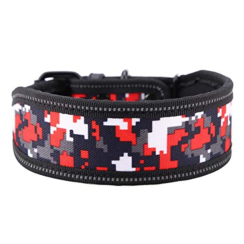 Pssopp Cuello del Animal doméstico de Nylon Ajustable Collar de Perro de la Hebilla Reflectante Collar de adiestramiento de Perros con Relleno Suave para Perros medianos(M-Camuflaje Rojo)
