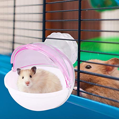 Pssopp Hámster Baño Acrílico Pequeña Mascota Arena Sala de baño Colgante Jaula de Animales pequeños Baño Externo Aseo Casa de baño de Conejillo de Indias(Rosa)