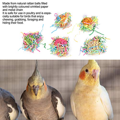 Pssopp Juguetes para triturar Loros Tiras de Papel Juguete para Masticar pájaros Bola de ratán Trituradoras de pájaros Juguete de forrajeo Juguete Colgante para Loro Budgie Periquito Cockatiel Conure
