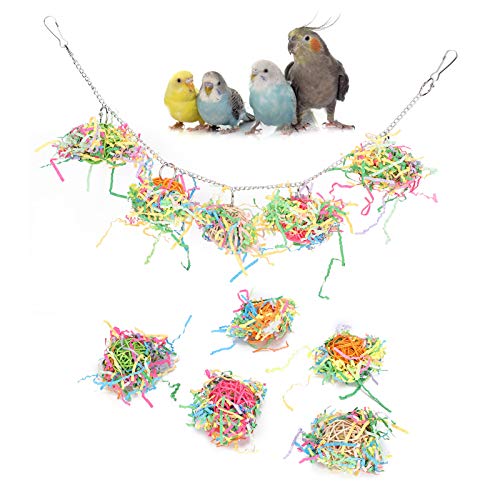 Pssopp Juguetes para triturar Loros Tiras de Papel Juguete para Masticar pájaros Bola de ratán Trituradoras de pájaros Juguete de forrajeo Juguete Colgante para Loro Budgie Periquito Cockatiel Conure