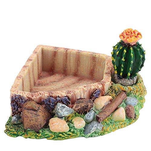 Pssopp Plato de agua de resina para reptiles, cuenco de tortuga, plato de alimento para reptiles, comedero de gusanos, terrario, plato de cactus, decoración para lagarto, Gecko otros reptiles