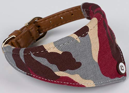 Puccybell Collar de camuflaje para perro con bandana, collar clásico para perros pequeños y medianos HB007 (M, rojo y azul)