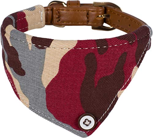 Puccybell Collar de camuflaje para perro con bandana, collar clásico para perros pequeños y medianos HB007 (M, rojo y azul)