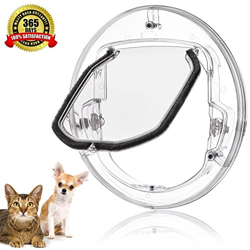 Puertas para Gatos, 4 Maneras de Bloquear la Puerta Redonda Transparente de Aleta para Gatos y Perros pequeños