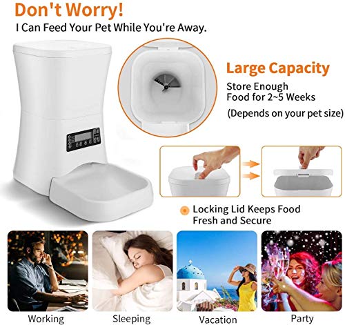 Pujuas Dispensador Automático 7L de 4 Comidas Diarias para Mascotas Perros y Gatos, Comedero Automático con Grabación de Voz, Temporizador, Detección de Infrarrojos, Consumo de Energía Bajo