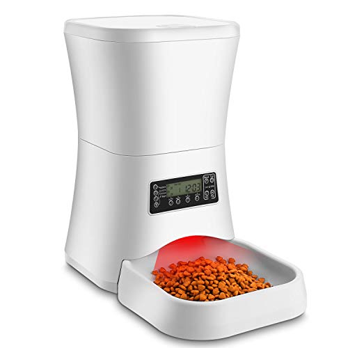 Pujuas Dispensador Automático 7L de 4 Comidas Diarias para Mascotas Perros y Gatos, Comedero Automático con Grabación de Voz, Temporizador, Detección de Infrarrojos, Consumo de Energía Bajo
