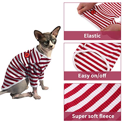 PUMYPOREITY Sphynx - Camiseta sin pelo de gato de algodón, transpirable, de algodón, con cuello redondo, para mascotas, suave, agradable al tacto, color rojo, L