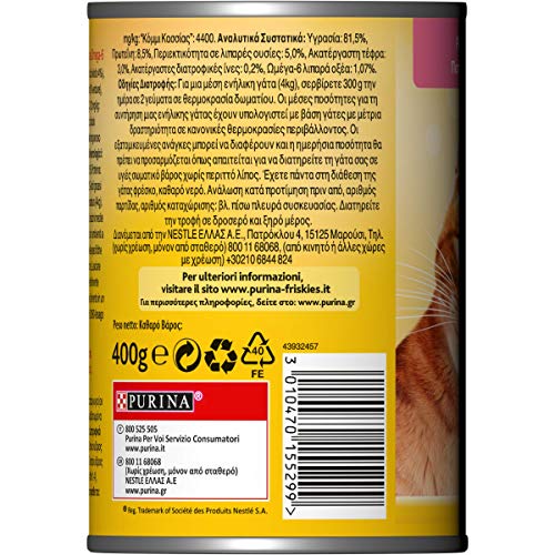 PURINA FRISKIES Húmedo Gato Paté con Ternera y Verduras – 24 latas de 400 g (Paquete de 24 x 400 g)