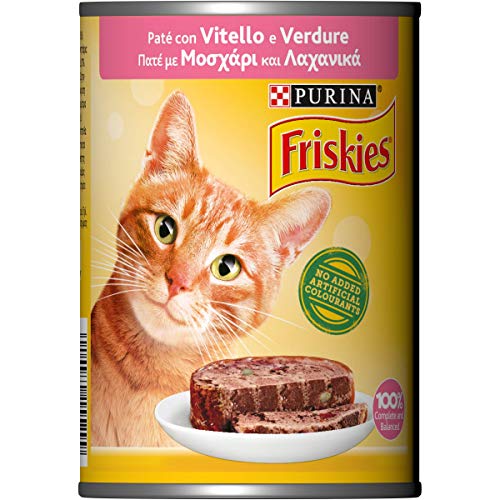 PURINA FRISKIES Húmedo Gato Paté con Ternera y Verduras – 24 latas de 400 g (Paquete de 24 x 400 g)