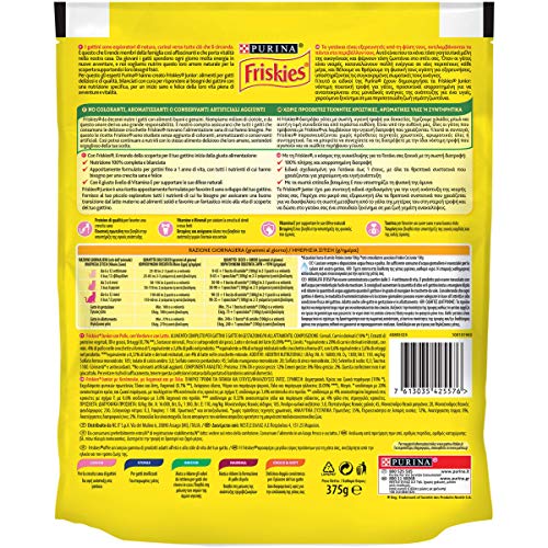 Purina Friskies Pienso para Gatos Junior con Pollo, Leche y Verduras añadidas, 12 Bolsas de 375 g Cada uno
