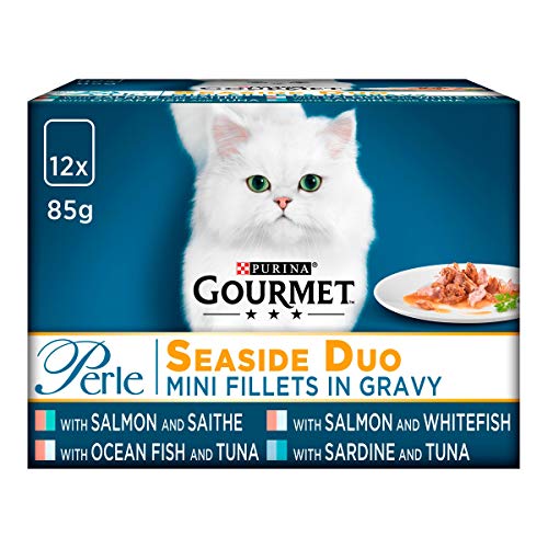 Purina Gourmet Perle húmedo Cat Food, Mini Filetes en salsa, Seaside Duo, paquete de 48 bolsas