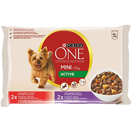 Purina ONE MINI comida para perros húmeda en Salsa Active Perro Adulto Buey y Pato 10 x [4 x 100 g]