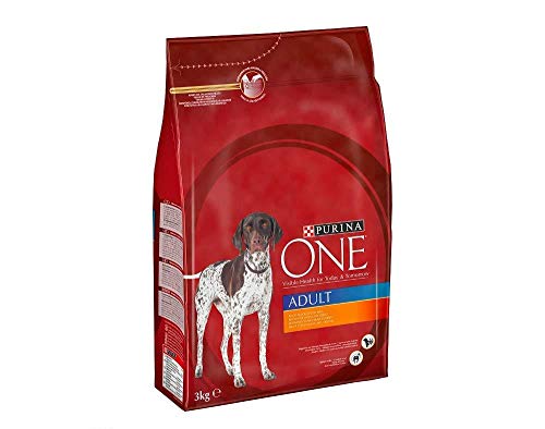 Purina One - Pienso para Perro Adulto Rico en Pollo con arroz, 4 Bolsas de 3 kg Cada una.