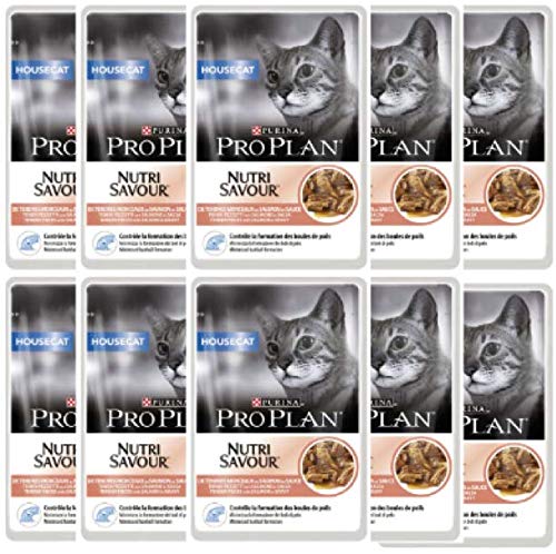 Purina Pro Plan Nutrisavour Housecat 40 x 85 g Alimentos húmedos – Salmón – Minimiza la formación de bolas de pelo y reduce el olor de la caja de arena viene con un juguete de gato de peluche