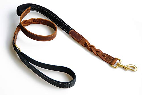 QINGMAI Correa de piel para perro, hecha a mano, 100 cm de largo, resistente y duradero, para entrenamiento GEH para perros pequeños, medianos y grandes (marrón rojo)