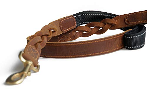 QINGMAI Correa de piel para perro, hecha a mano, 100 cm de largo, resistente y duradero, para entrenamiento GEH para perros pequeños, medianos y grandes (marrón rojo)