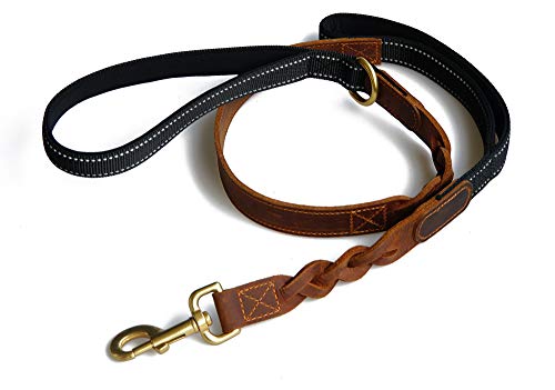 QINGMAI Correa de piel para perro, hecha a mano, 100 cm de largo, resistente y duradero, para entrenamiento GEH para perros pequeños, medianos y grandes (marrón rojo)