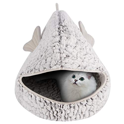 Qiraoxy Casa de Mascotas en Forma de Pez Dorado Cueva Lavable Cálido Y Acogedor Saco de Dormir para Gatos con Cojín Extraíble