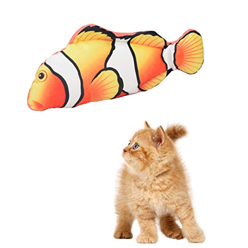 Qiraoxy Juguete de Gato de Pez en Movimiento Juguete de Peluche Interactivo Juguete de Pez Payaso Meneo Eléctrico para Gatos Simulación de Pez Saltarín Eléctrico