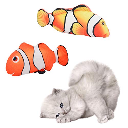 Qiraoxy Juguete de Gato de Pez en Movimiento Juguete de Peluche Interactivo Juguete de Pez Payaso Meneo Eléctrico para Gatos Simulación de Pez Saltarín Eléctrico
