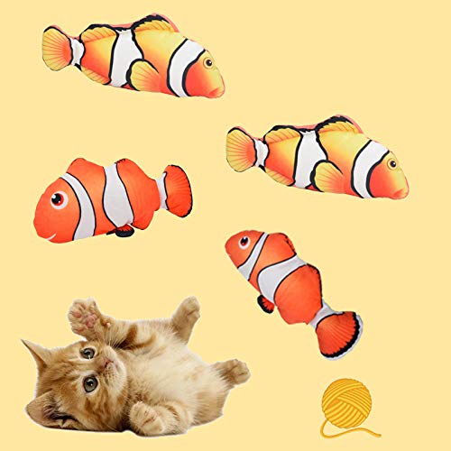 Qiraoxy Juguete de Gato de Pez en Movimiento Juguete de Peluche Interactivo Juguete de Pez Payaso Meneo Eléctrico para Gatos Simulación de Pez Saltarín Eléctrico