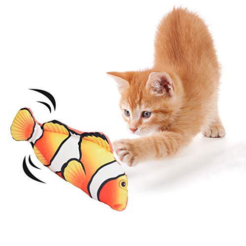 Qiraoxy Juguete de Gato de Pez en Movimiento Juguete de Peluche Interactivo Juguete de Pez Payaso Meneo Eléctrico para Gatos Simulación de Pez Saltarín Eléctrico