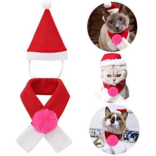 QKURT Disfraces de Navidad para mascotas, gorro de Papá Noel, bufanda para gatos y cachorros, disfraz de mascota Día de Acción de Gracias de Navidad, Año Nuevo