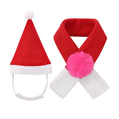 QKURT Disfraces de Navidad para mascotas, gorro de Papá Noel, bufanda para gatos y cachorros, disfraz de mascota Día de Acción de Gracias de Navidad, Año Nuevo