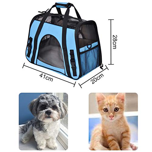 Queta Transportin Perro Gato Bolsa Transporte Gato Trasportines Gato para Perros Gatos Conejos Viaje Coche Aeronave Azul