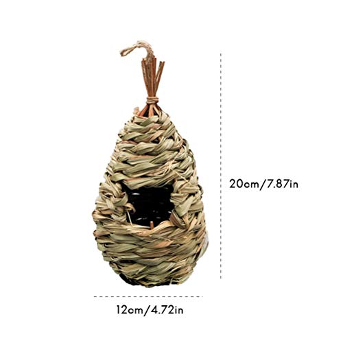 QUMocky Nido de pajita artificial tejida a mano con forma de lágrima, para pájaros, caseta de césped natural, tejido a mano